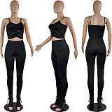 Solid Camisole Crop Tops Body-shaping 2 Piece Pant Sets JZH-8125