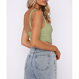 All Match Sleeveless Ruched Slim Camisole Crop Tops ASL-6636