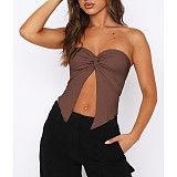Sexy Solid Asymmetric Twist Strapless Crop Tops ASL-6633