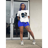 Cartoon Print Short Sleeve T Shirt Shorts Two Piece Set DN-8008B25