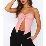 Sexy Solid Asymmetric Twist Strapless Crop Tops ASL-6633