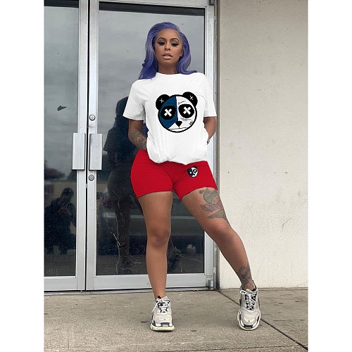 Cartoon Print Short Sleeve T Shirt Shorts Two Piece Set DN-8008B25