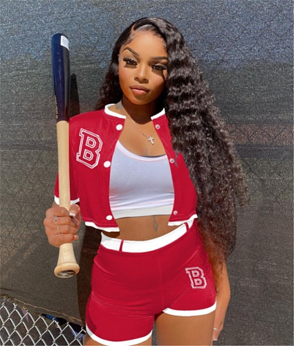 Short Sleeve Baseball Jackets Biker Shorts Tracksuit FOS-8339