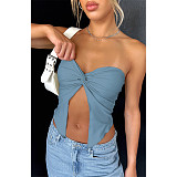 Sexy Solid Asymmetric Twist Strapless Crop Tops ASL-6633