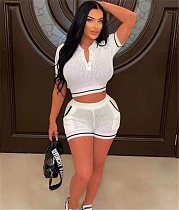 Knitted Thread Lapel Casual Two Piece Short Sets NIYA-8137