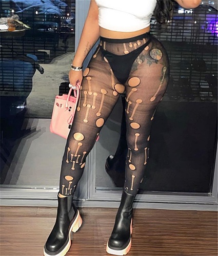 Ripped Holes Pantyhose See Through Mesh Pants MXXB-22PT166
