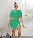 Short Sleeve Crop Tops Side Slit Skirt Two Piece Sets FSX-387