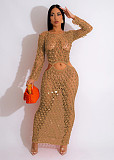Knitting Crochet Hollow Out Long Sleeve Sequin Dress TR-1250