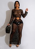 Knitting Crochet Hollow Out Long Sleeve Sequin Dress TR-1250