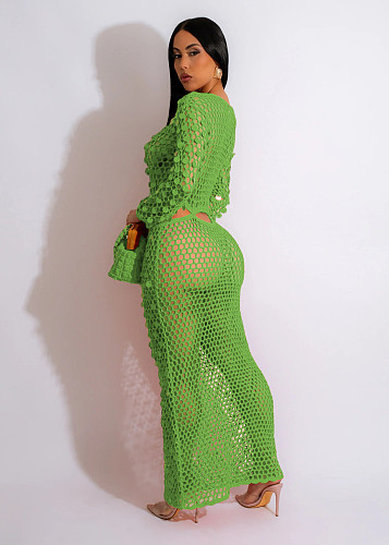 Knitting Crochet Hollow Out Long Sleeve Sequin Dress TR-1250