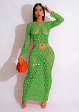 Knitting Crochet Hollow Out Long Sleeve Sequin Dress TR-1250