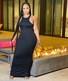 Solid Color Sleeveless O Neck Maxi Long Dresses DAI-8352-1