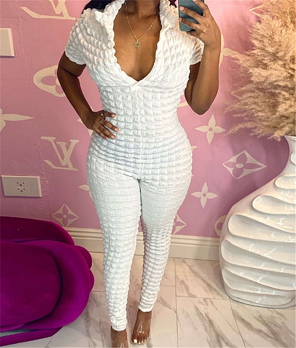 High Stretch Short Sleeve Back Cut Out Jumpsuit YNS-1888