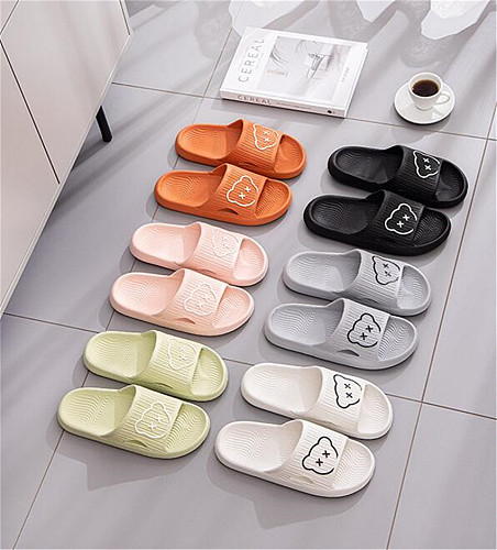 Japanese Style for Woman/Men Slippers Bath Thick Platform Non-Slip Home Bear Cartoon Flip Flops Beach Sandals Ladies Slides Indoor Outdoor