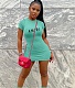 Solid Color Letter Print Short Sleeve Summer Dress XING-244