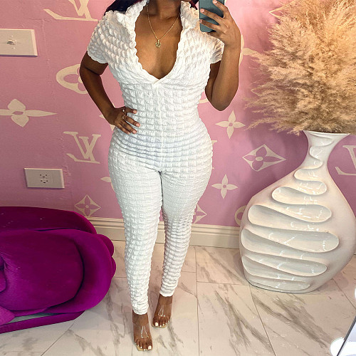 High Stretch Short Sleeve Back Cut Out Jumpsuit YNS-1888