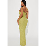 XS Solid Color High Stretch Pleated Slip Maxi Dresses ASL-6652