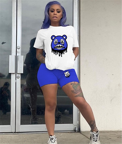Cartoon Print T Shirt and Shorts Two Piece Set DN-8008B24