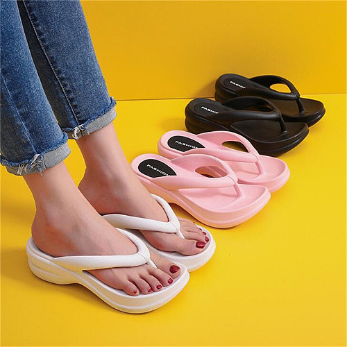 2023 Summer Thick Platform Sole Wedges Flip Flops for Women Clip Toe Sandals Woman Non-slip Beach Slippers Outdoor Slides
