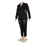 Chic Long Sleeve Cut Out Blazer Hollow Out Pants Set NY-2563