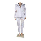 Chic Long Sleeve Cut Out Blazer Hollow Out Pants Set NY-2563
