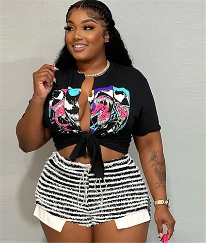 Striped High Waist Versatile Plus-size Shorts JLY-19555