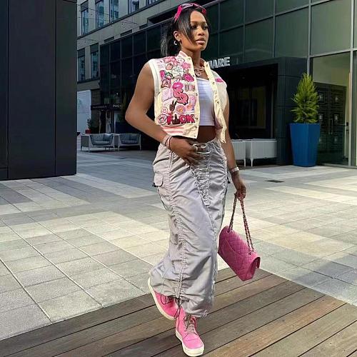 Hot Printing Sleeveless Y2k Baseball Bomber Jacket JINGJ-6099