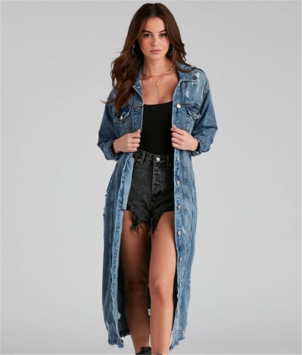 Full Sleeve Single Breasted Denim Trench Coat LX-5527