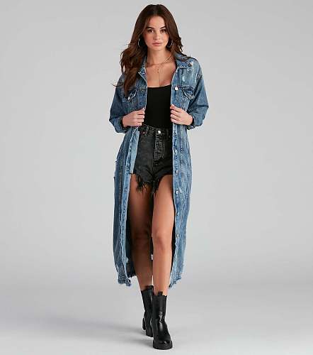 Full Sleeve Single Breasted Denim Trench Coat LX-5527