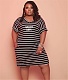 Striped V Neck Short Sleeve Plus Size Summer Dress OQ-106