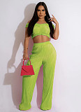 Off Shoulder Crop Tops Pleated Wide Leg Pants Outfits WSM-5341