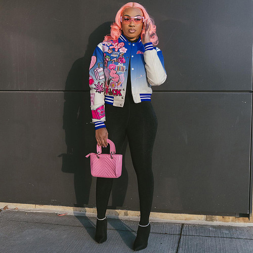 Chic Streetwear Print Gradient Baseball Bomber Jackets AL-7505