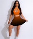 Gradient Print Halter Backless Crop Tops Mini Skirt Sets MEI-9301