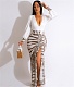 Deep V Neck Long Sleeve Drawstring Ruched Slit Dresses HANI-100