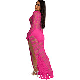 Sexy Knitted Crochet See Through Tassel Beach Dress NIYA-8139