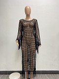 Sexy Knitted Crochet See Through Tassel Beach Dress NIYA-8139