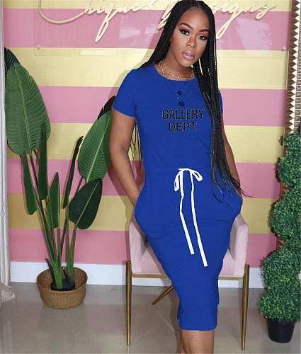 Short Sleeve O Neck Lace Up Loose Casual Dresses OQ-0116