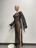Sexy Knitted Crochet See Through Tassel Beach Dress NIYA-8139