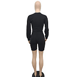 Solid Long Sleeve T-shirt Tops Biker Shorts Tracksuit BN-9409