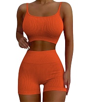 Workout Spaghetti Strap Crop Tops Biker Shorts Set YD-8699