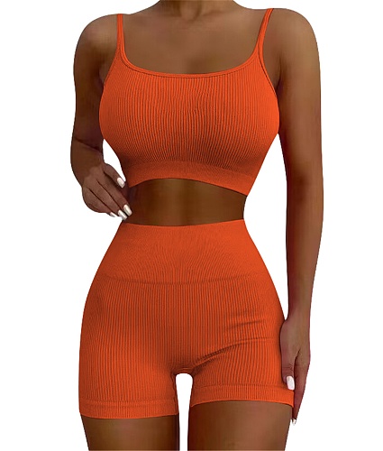 Workout Spaghetti Strap Crop Tops Biker Shorts Set YD-8699