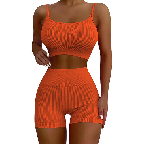 Workout Spaghetti Strap Crop Tops Biker Shorts Set YD-8699
