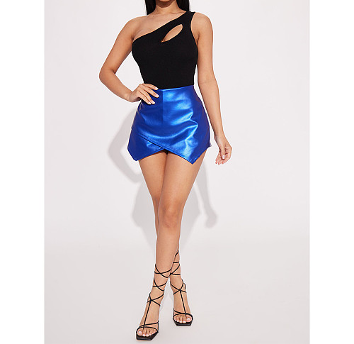 XS Solid Color Stretch Bronzed Zipper Cross Shorts ASL-6658