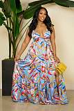 Sexy Floral Print Spaghetti Strap Backless Maxi Dress XMY-9400