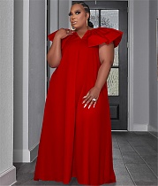 Solid V Neck Ruffle Sleeveless Plus Size Dresses TE-4611 Solid V Neck Ruffle Sleeveless Plus Size Dresses TE-4611