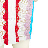 Contrast Color Patchwork Short Sleeve Knitted Dress ASL-6656