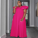 Solid V Neck Ruffle Sleeveless Plus Size Dresses TE-4611