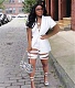Cut Out Short Sleeve Blazer Tops Holes Short Sets LUO-3670