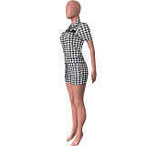 Chic Printing Zipper Short Sleeve Tops and Shorts Set HMS-5565