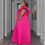 Solid V Neck Ruffle Sleeveless Plus Size Dresses TE-4611